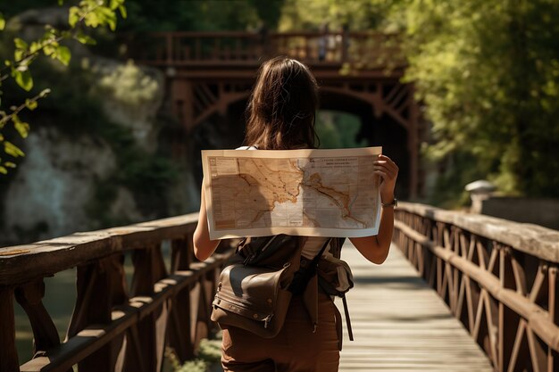 Foto persona in piedi sul ponte che tiene la mappa