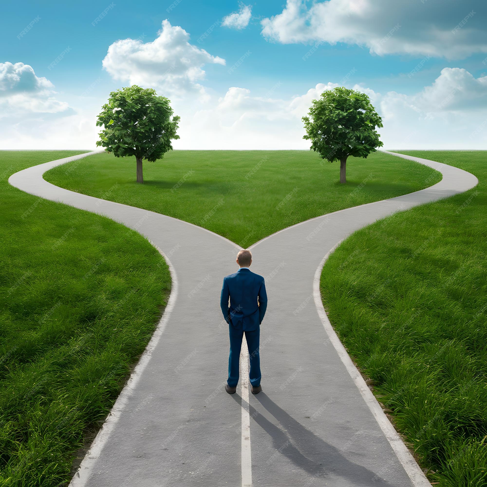 Premium Photo Person stands at crossroads contemplating direction and Premium Photo Person stands at crossroads contemplating direction and