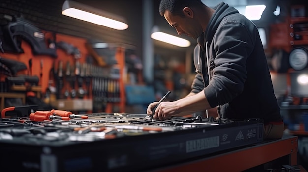 A person in the store looks at the tools for repair