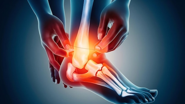 Person suffering from knee pain digital bone on the human foot injury caused by tendon problems