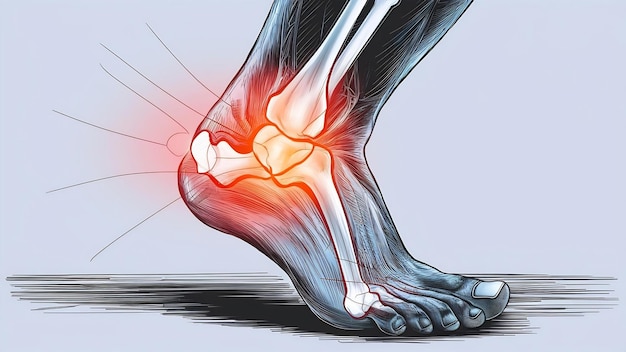 Person suffering from knee pain digital bone on the human foot injury caused by tendon problems