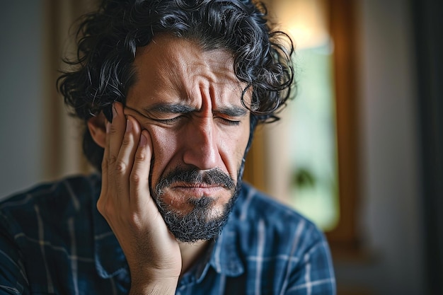 Person suffering from severe toothache grimacing