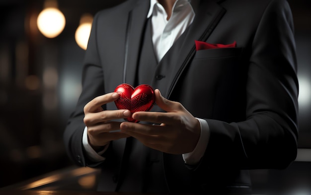 Photo a person in a suit holding a heart