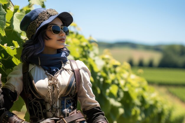 Foto una persona in occhiali da sole in un campo di fiori