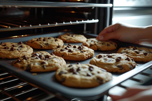 a person taking a cookie out of an oven