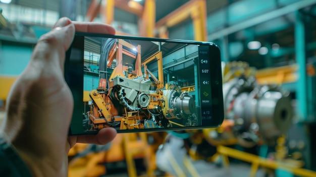 Person taking photo of machine in factory