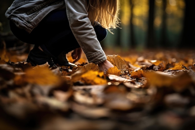 Photo person tending to fallen leaves in autumn