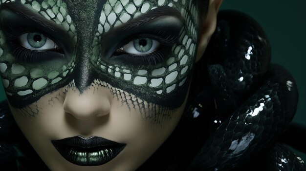 Photo a person that is wearing green makeup in the style of gothic reptil themed