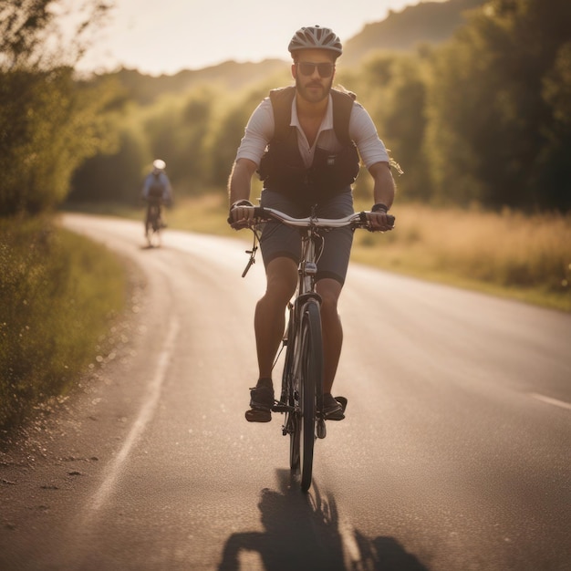 Photo person traveling by bicycle sustainable travel