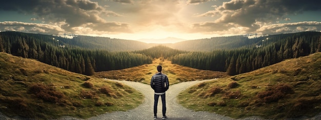 Foto una persona su due strade sceglie le migliori possibilità per la protezione dell'ambiente ai generativa ai