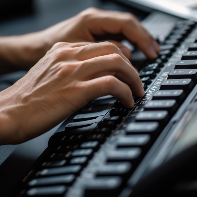 Foto una persona che digita su una tastiera con le lettere 