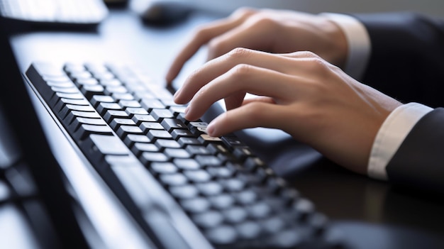 Photo a person typing on a keyboard with the word computer on the keyboard