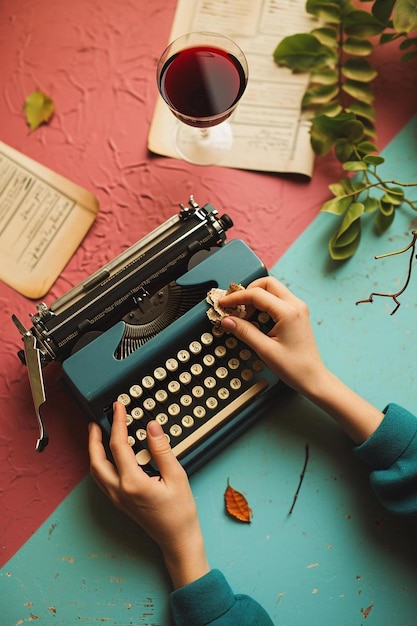 Photo a person typing on a typewriter on a table