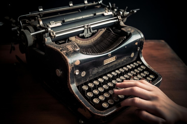 A person typing on a typewriter