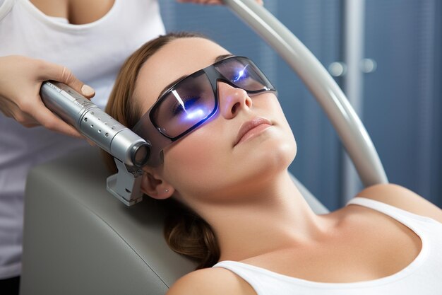 Person undergoing fractional laser therapy to resurface acne scars