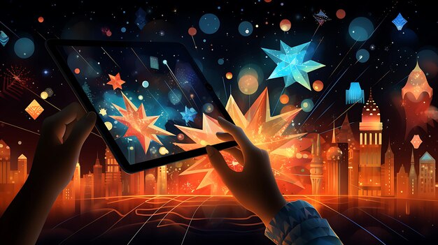 a person uses an ipad with star display Generative AI