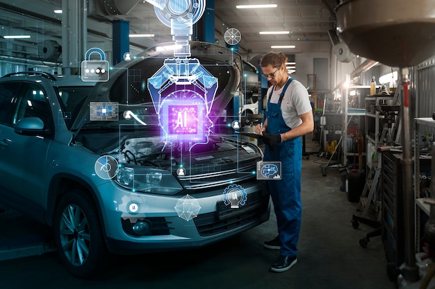 Foto persona che utilizza lo strumento ai al lavoro