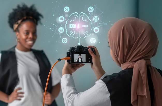 Foto persona che utilizza lo strumento ai al lavoro