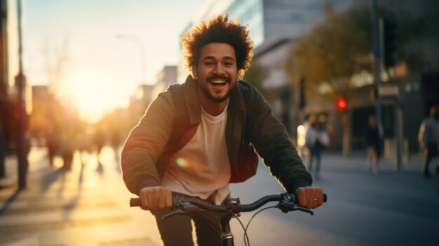 A person using a bicycle to go somewhere in the city