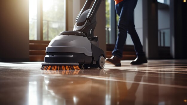 Photo a person using a floor scruber on the floor