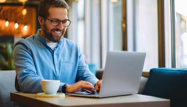 Person using laptop in coffee shop