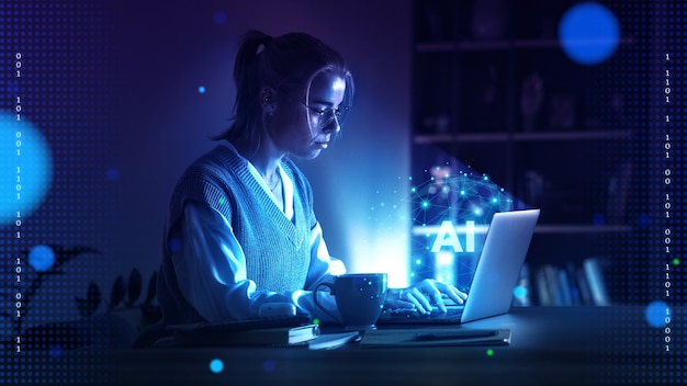 person using laptop using artificial intelligence to generate images