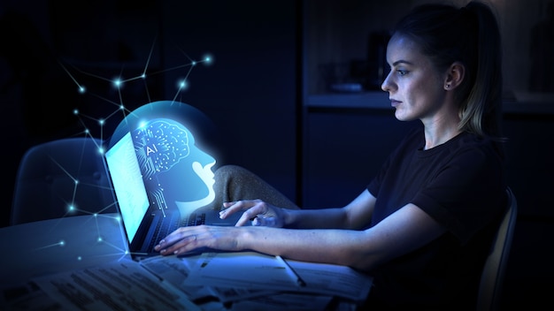 person using laptop using artificial intelligence to generate images