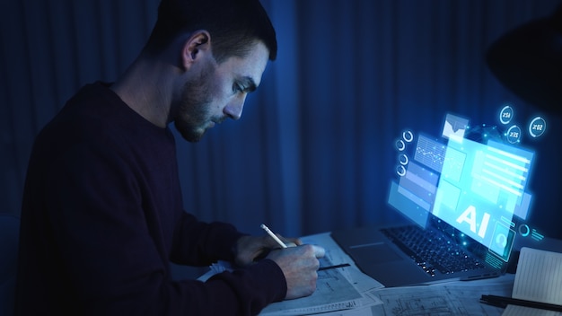 人工知能を使用して画像を生成するラップトップを使用している人