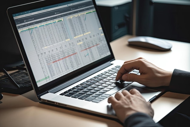 A person using a laptop with a spreadsheet on the screen