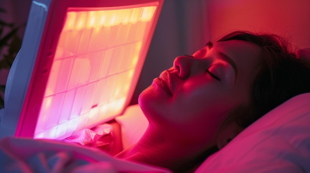 A person using a light therapy device in the morning highlighting how artificial light can be used