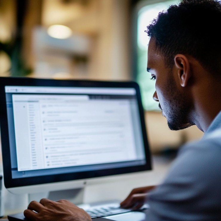Photo a person using an online platform to apply for asylum or check their application status