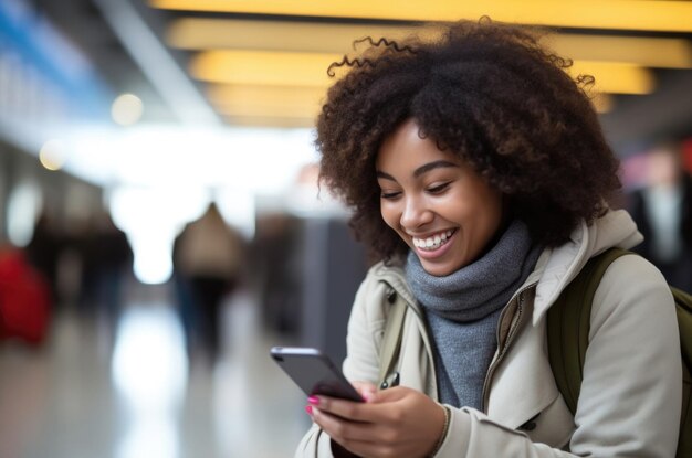 person using the smartphone at train station