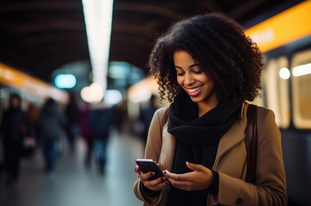 person using the smartphone at train station