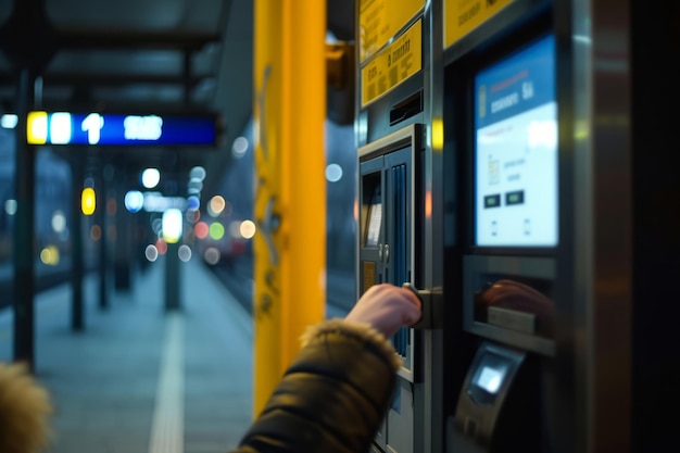 Person using ticket machine at the station Buying tickets for public transportation Generative AI