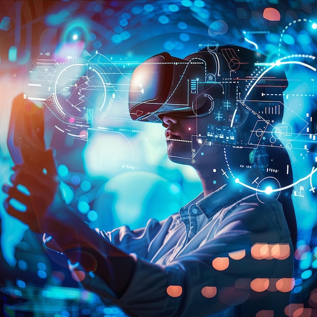 VR または AR グーグルを使用する人