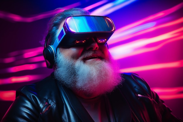 게임 및 교육용 VR 가상 현실 헤드셋 안경을 사용하는 사람