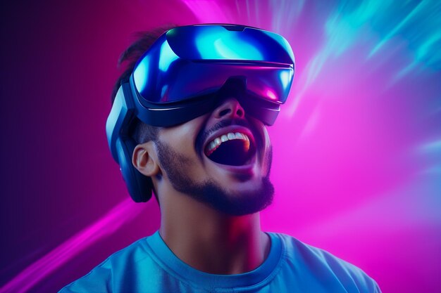 Person using a vr virtual reality headset glasses for gaming and education