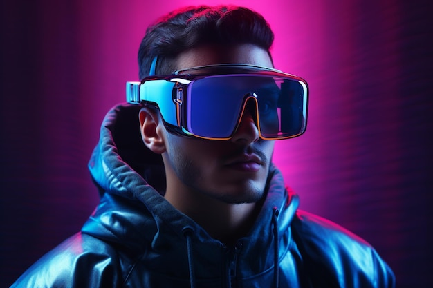 Person using a vr virtual reality headset glasses for gaming and education