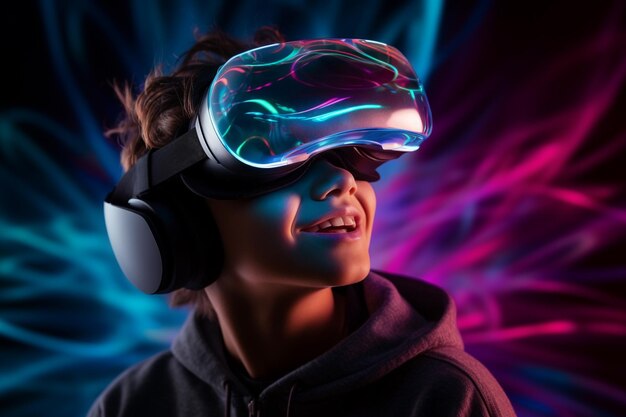 ゲームや教育用に VR バーチャル リアリティ ヘッドセット メガネを使用している人