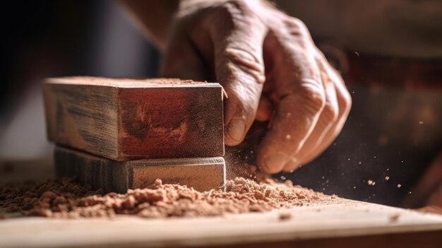 Человек, использующий деревянный блок для изготовления блока.