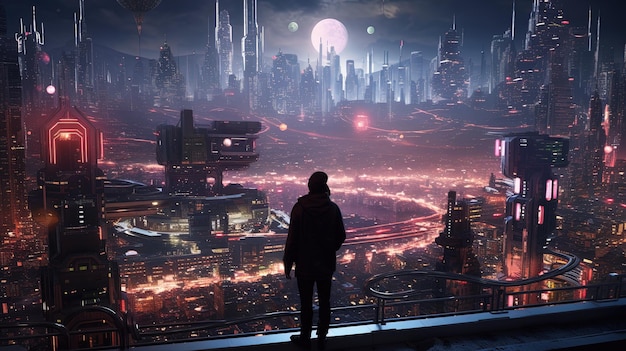 Person View from the Street of A Detailed Cyberpunk City with Many Lights