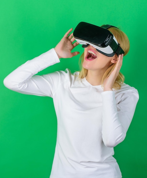 A person in virtual glasses flies in room space person with virtual reality helmet isolated