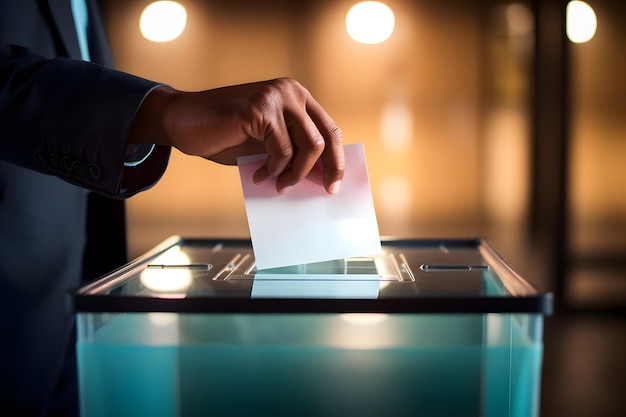 A person a voter entering ballots into a ballot box