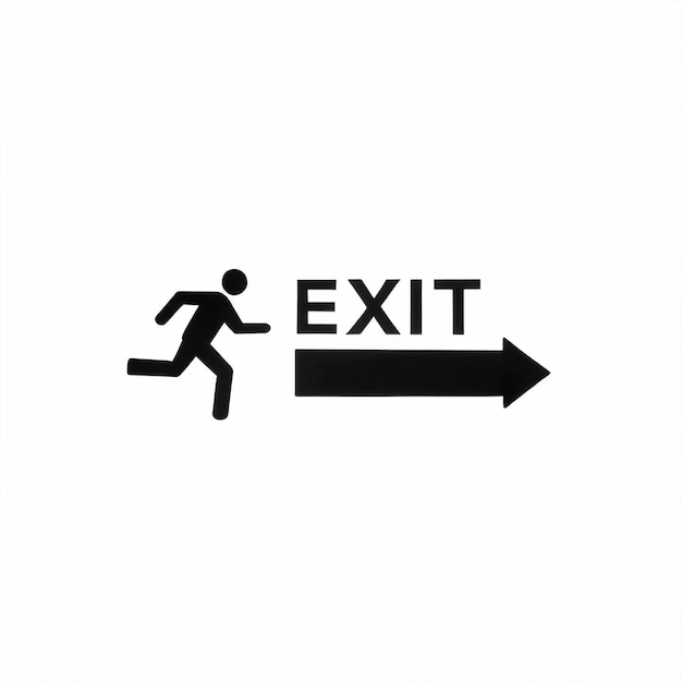 a person walking across a sign that says exit on it