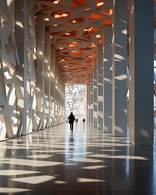 Photo a person walking in a building with a dog on the floor