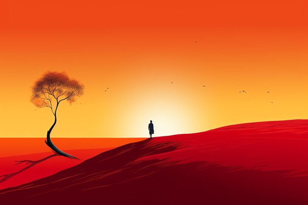 A person walking on a desert hill