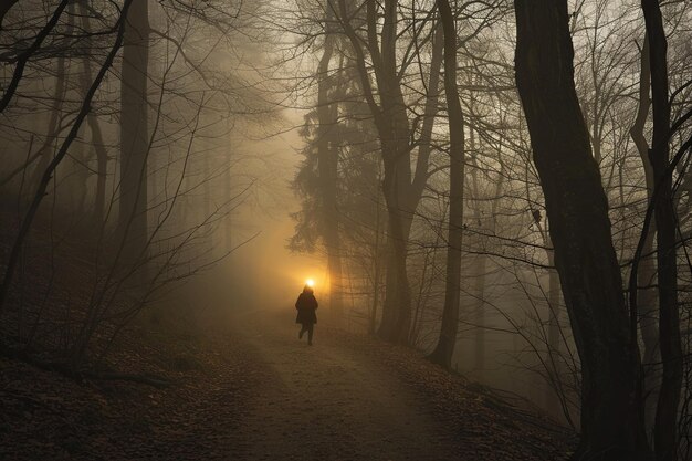 Photo person walking down a path in the woods