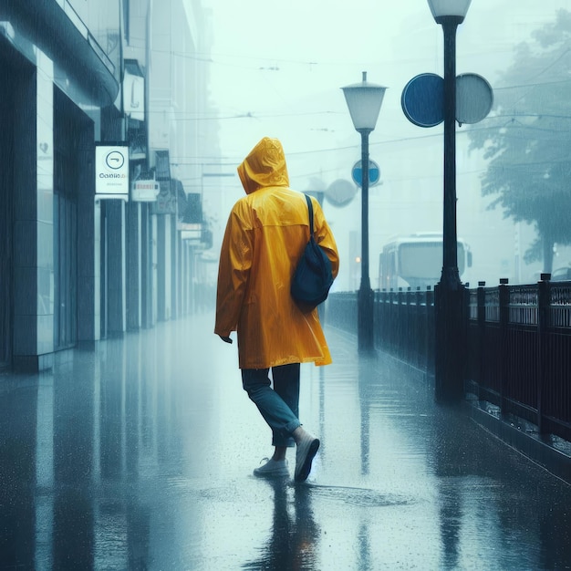 写真 雨の中街を歩いている人