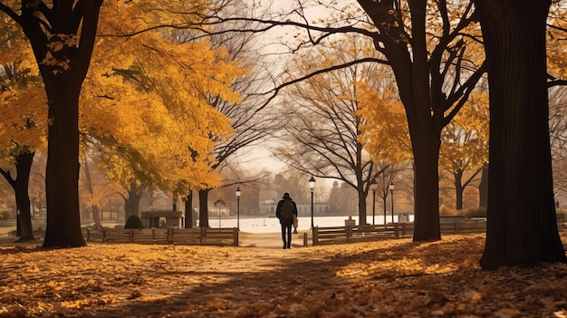 Person walking in the park beautiful illustration picture generative ai