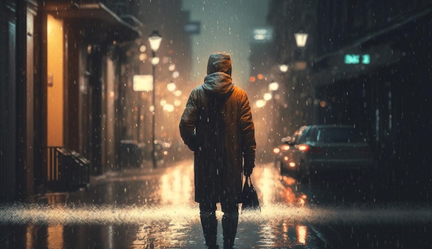 Person walking in the rain Generative AI